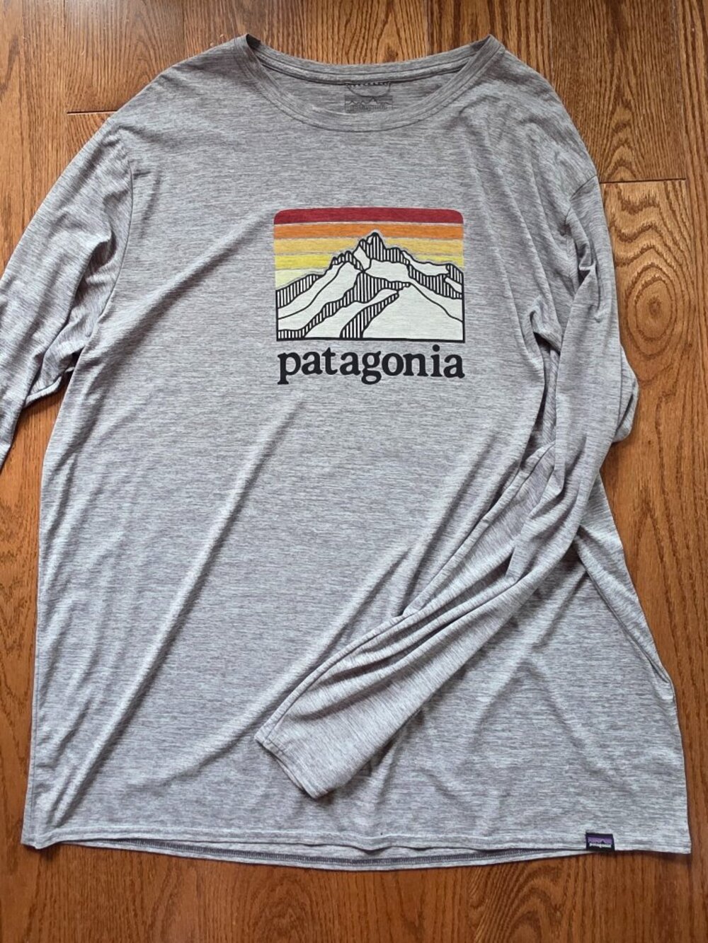 XXL Patagonia grey long sleeve sunshirt with chest graphic